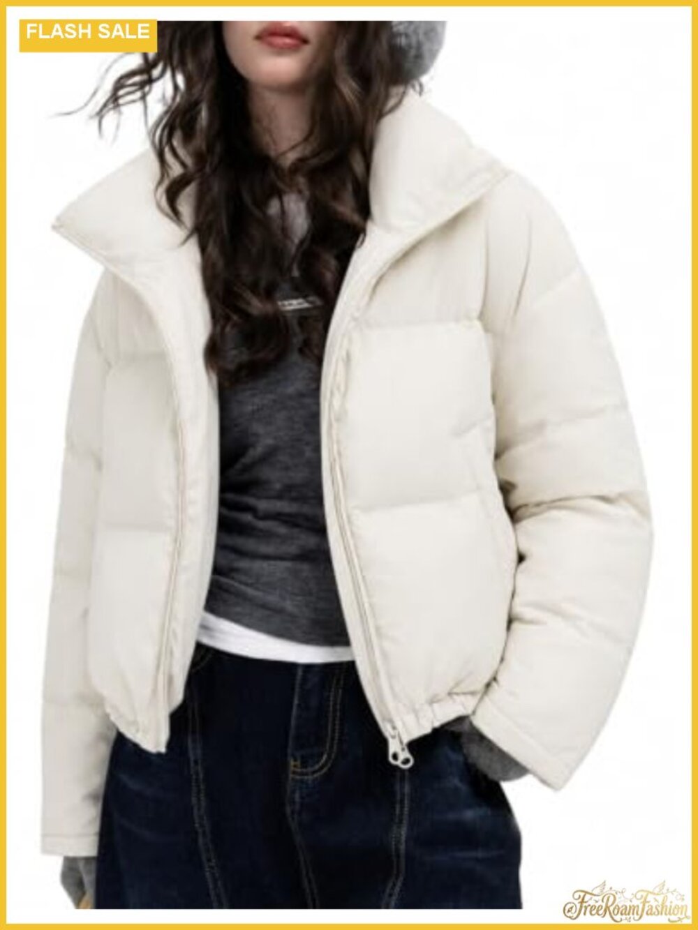 Cropped Puffer Jacket Warm Quilted Lightweight Zip Up